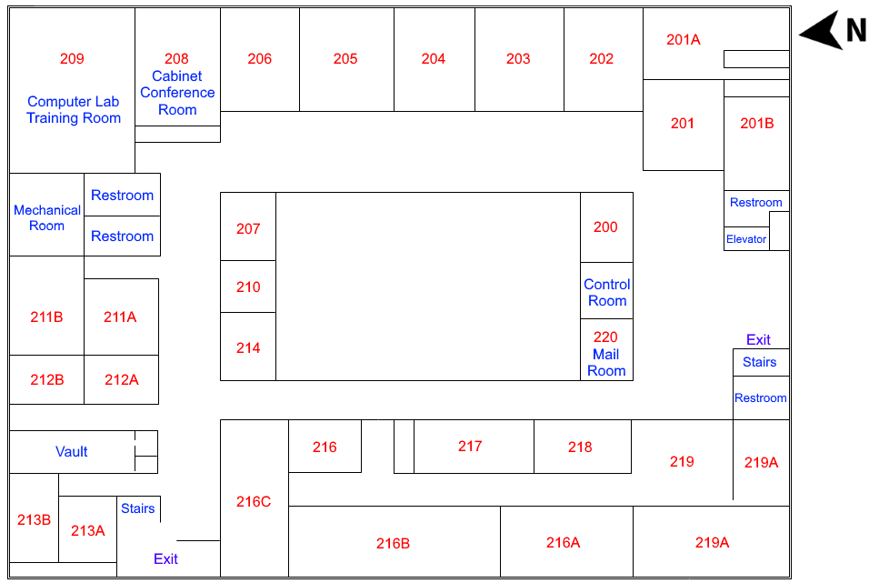 Illustrated layout of Administration Center Floor 2