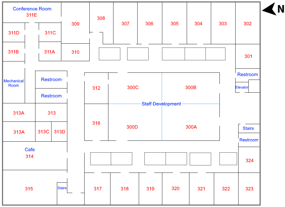Illustrated layout of Administration Center Floor 3